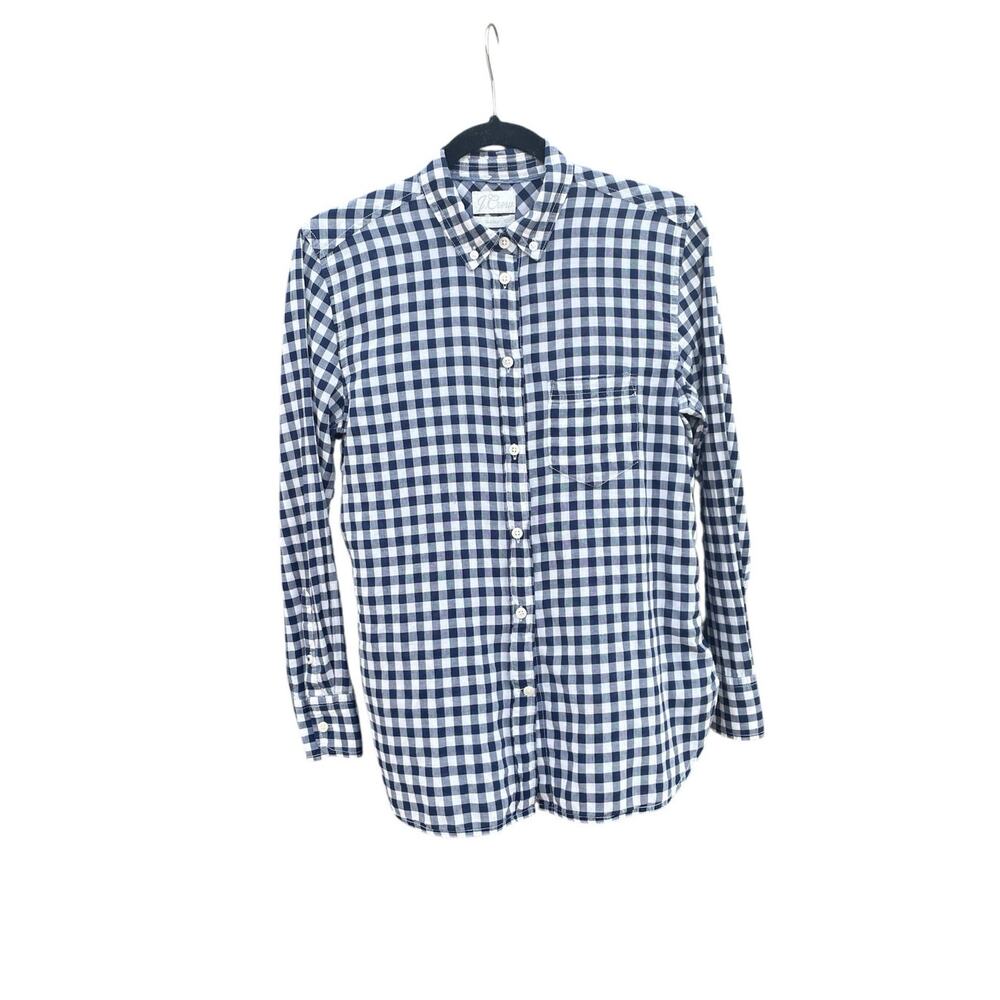 J.Crew Shirt Button Down Size 4 Check Classic Fit Blue White Cotton Gingham